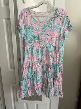 Lilly Pulitzer Pink and Aqua Floral Short Sleeve Dress